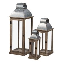 Set of 3 Antique Silver and Brown Classic Lanterns 31.75&#34; A&B Home