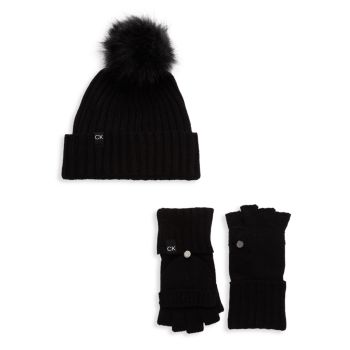 Двухкомпонентная шапка из искусственного меха & amp; Набор перчаток с откидным верхом Calvin Klein