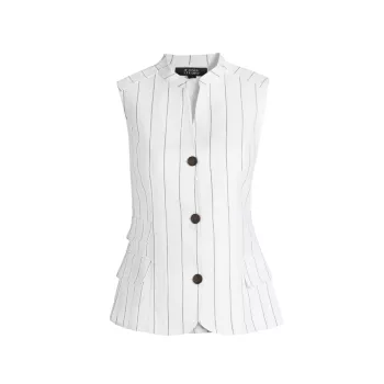 Pinstripe Cotton-Linen Vest If Only Studio