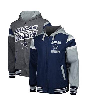 Мужская темно-синяя, серая двусторонняя куртка с капюшоном и молнией во всю спину Dallas Cowboys G-III Sports