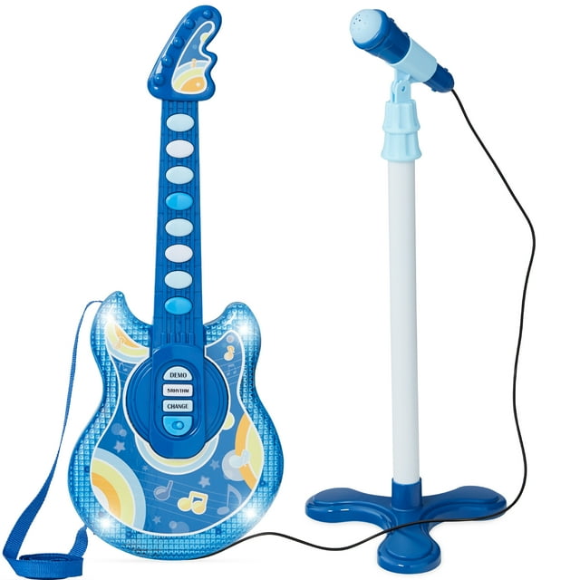 Best Choice Products 19in Kids Flash Guitar, Pretend Play Musical Instrument Toy for Toddlers w/ Mic, Stand - Royal Blue Best Choice Products