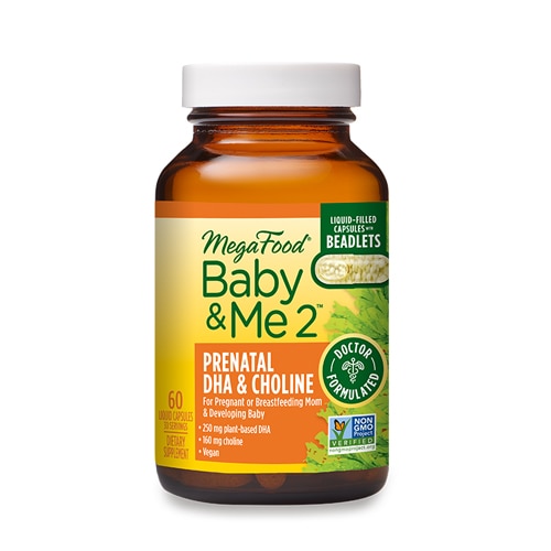 MegaFood Baby & Me 2™ Пренатальная докозагексаеновая кислота и холин — 60 жидких капсул MegaFood