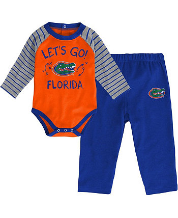 Infant Boys and Girls Orange, Royal Florida Gators Touchdown 2.0 Raglan Long Sleeve Bodysuit and Pants Set Genuine Stuff