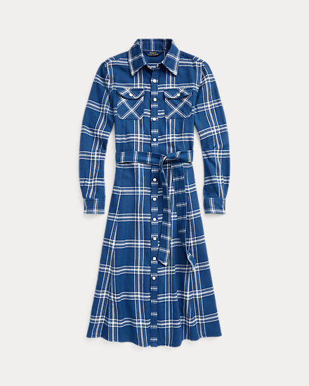 Платье-рубашка макси из хлопкового твила в клетку Ralph Lauren