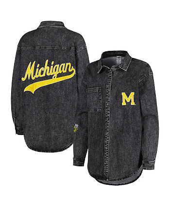 Женская темно-серая джинсовая куртка оверсайз на пуговицах Michigan Wolverines Multi-Hit Tri-Blend Gameday Couture
