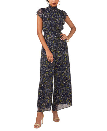 Women's Floral-Print Flutter-Sleeve Smocked Jumpsuit MSK