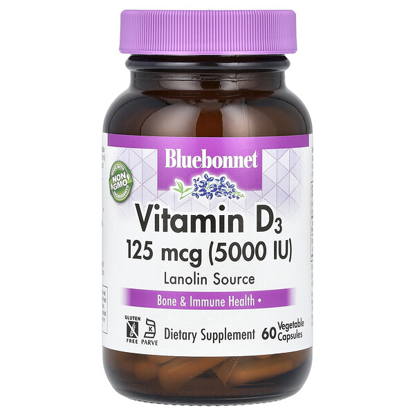 Витамин D3 - 125 мкг (5000 МЕ) - 60 растительных капсул - Bluebonnet Nutrition Bluebonnet Nutrition