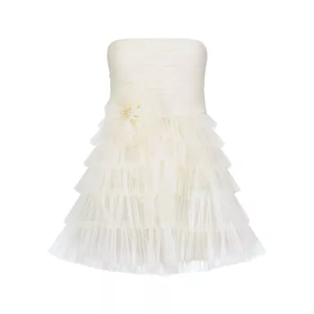 Мини-платье без бретелек из тюля с цветочным узором BCBGMAXAZRIA