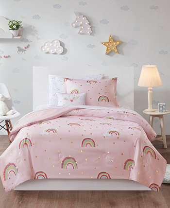 Alicia Twin 6 Piece Rainbow with Metallic Printed Stars Complete Bed and Sheet Set Mi Zone Kids