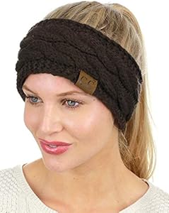 Наушники и повязки на голову C.C Soft Stretch Winter Warm Cable Knit Fuzzy Lined Ear Warmer Headband C.C