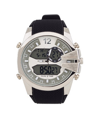 Мужские аналогово-цифровые часы с черным силиконовым ремешком, 51 мм Rocawear