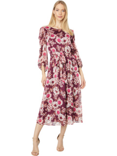 Платье с цветочным принтом и эластичной талией Anne Klein