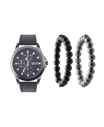 Мужские аналоговые часы с кварцевым механизмом, черные кожаные, 47 мм, составной браслет и чехол на молнии American Exchange