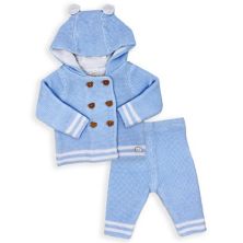 Baby Boys Blue 2 Piece Knit Hooded Sweater Set Rock A Bye Baby Boutique