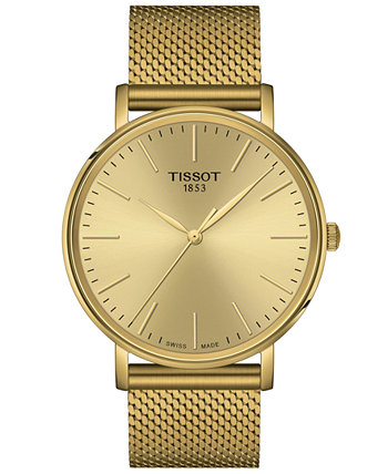 Мужские швейцарские часы Everytime с сетчатым браслетом из нержавеющей стали с золотым PVD-покрытием 40 мм Tissot