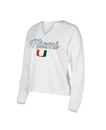 Женская белая футболка Miami Hurricanes Sienna с длинным рукавом и вырезом Notch Concepts Sport