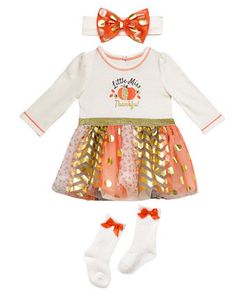 Baby Girls Thanksgiving Dress, Headband and Socks, 3 Piece Set Baby Starters