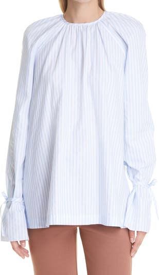 Хлопковая блузка в полоску с завязками на рукавах Victoria Beckham