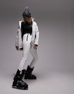 Бежево-бежевые эластичные лыжные брюки узкого кроя со стременами Topshop Sno TOPSHOP