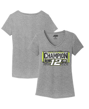 Женская футболка с v-образным вырезом, чемпион серии Кубка NASCAR 2023, Хизер Грей, Райан Блейни Team Penske
