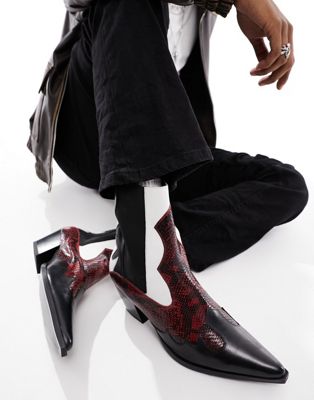 Черные и красные кожаные ботинки челси на каблуке ASOS DESIGN ASOS DESIGN