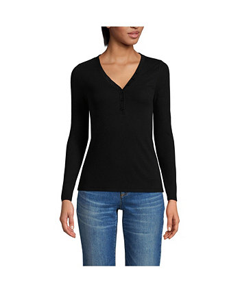 Petite Drapey Rib Skimming Long Sleeve Henley T-Shirt Lands' End