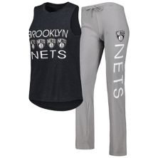 Women's Concepts Sport Gray/Black Brooklyn Nets Team Tank Top & Pants Sleep Set Unbranded