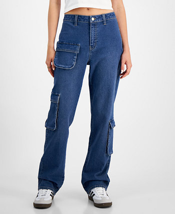 Juniors' High-Rise Baggy Straight Cargo Jeans Tinseltown