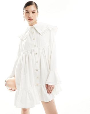 Sister Jane Curious collared shirt mini dress in ivory Sister jane