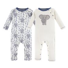 Touched by Nature Baby Boy Organic Cotton Coveralls 2pk, Elephant Touched by Nature