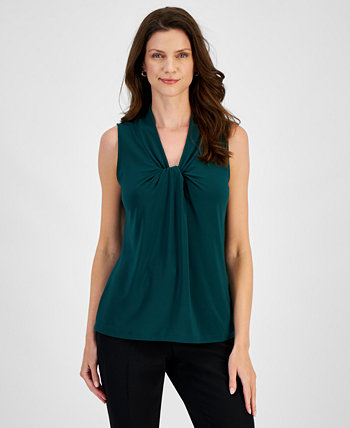 Женская Блузка Kasper Petite V-Neck Knot Sleeveless Top Kasper