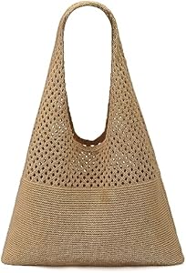 Ayieyill Crochet Tote Bag For Women, Crochet Mesh Beach Tote Bag Summer Vacation Aesthetic Boho Knit Bag for Women Ayieyill