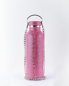 Diamond Water Bottle Bling Rhinestone, Stainless Steel Thermal Bottle Refillable, Water Bottle Glitter with Chain for Women Girls Gifts Pink Rose (750ml) Generic