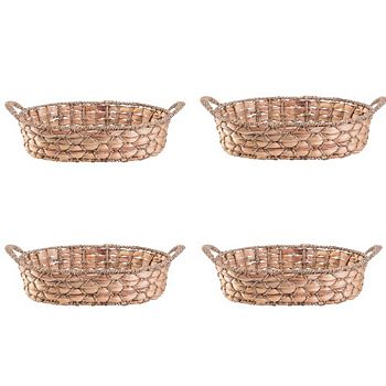 Set Of 4 Seagrass Fruit Bread Basket Tray With Handles Wickerwise