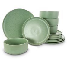 Gibson Home Stone Lava 12 Piece Dinnerware Set in Matte Mint, Service for 4 Gibson Home