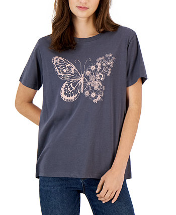 Juniors' Butterfly Relaxed Graphic T-Shirt Grayson Threads Black