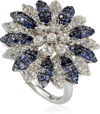 Кольцо из стерлингового серебра с синим сапфиром, белым сапфиром и коричневым бриллиантом в виде цветка Suzy Levian