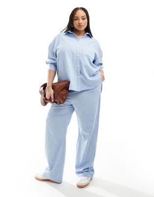 4th & Reckless Plus wide leg drawstring waist pants in light blue - part of a set 4th & Reckless Plus
