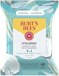 Burt's Bees Micellar Facial Towelettes With Coconut and Lotus, Pre-Moistened Towelettes for All Skin Types, 99.5 Percent Natural Origin Skin Care, 30 ct. Package Burt'S Bees