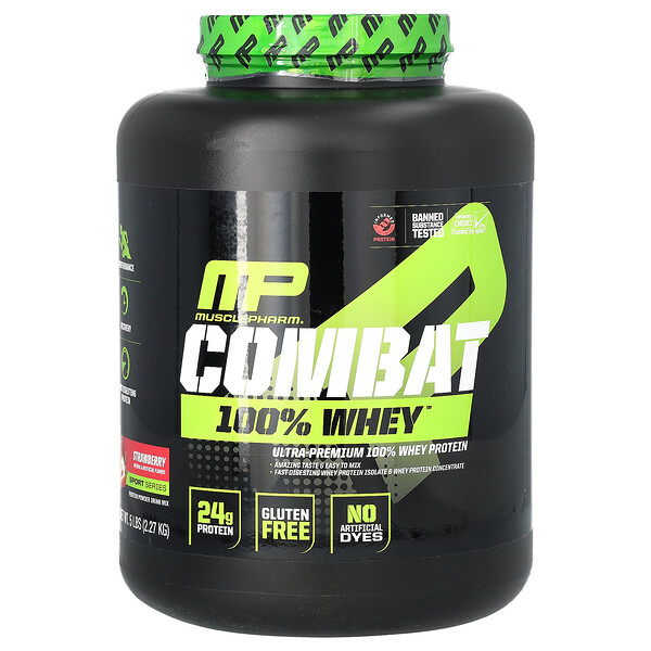 Combat 100% Whey Protein, клубника, 5 фунтов (2,27 кг) MusclePharm