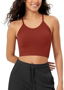 ODODOS Women's Crop Seamless Rib-Knit Camisole Strappy Racerback Cropped Tank Tops Ododos