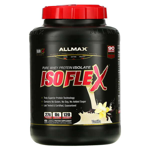 Isoflex, Чистый изолят сывороточного протеина (фильтрация ионно-заряженных частиц WPI), ваниль, 5 фунтов (2,27 кг) ALLMAX