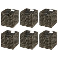 mDesign Seagrass Woven Cube Bin Basket Organizer, Handles, 4 Pack MDesign