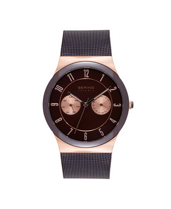 Мужские многофункциональные коричневые часы с браслетом из нержавеющей стали, 39 мм Bering