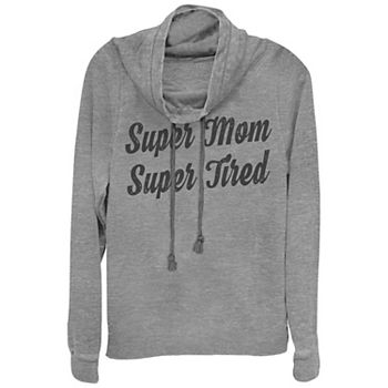 Women's Plus Super Mom Super Tired Cowlneck Graphic Lightweight Long Sleeve Unbranded