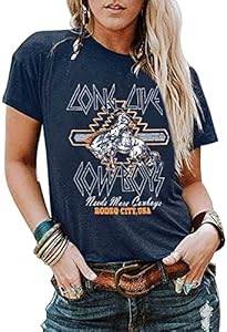 Long Live Cowboys Rodeo City USA T-Shirt Women Western Country Music Retro Graphic Tee Summer O-Neck Short Sleeve Tops RFBIQI