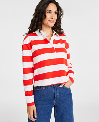 Женская хлопковая рубашка для регби с длинными рукавами, созданная для Macy's On 34th