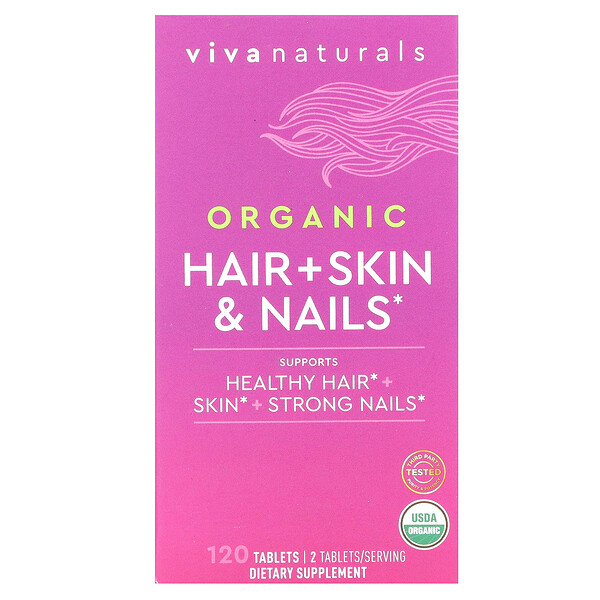 Органические волосы + кожа и ногти, 120 таблеток Viva Naturals