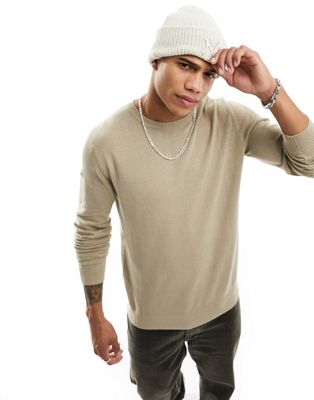 Selected Homme crew neck sweater in cream Selected