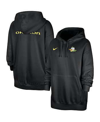 Женский флисовый пуловер с капюшоном черного цвета Oregon Ducks Sideline Two-Hit Club Nike